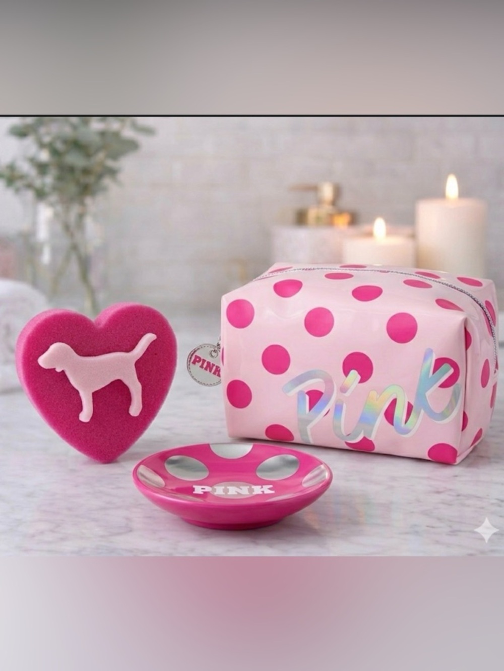 Pink Polka Dot Cosmetic Bag Set